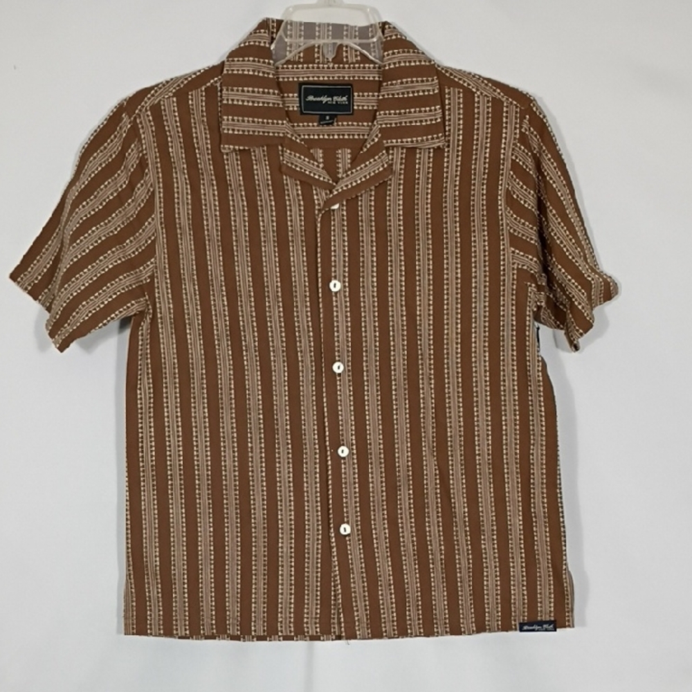 NWT Brooklyn Cloth Coffee Jacquard Stripe Camp Collar Button Down Men Size Small